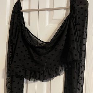 Plus size black polka dot mesh long sleeve!